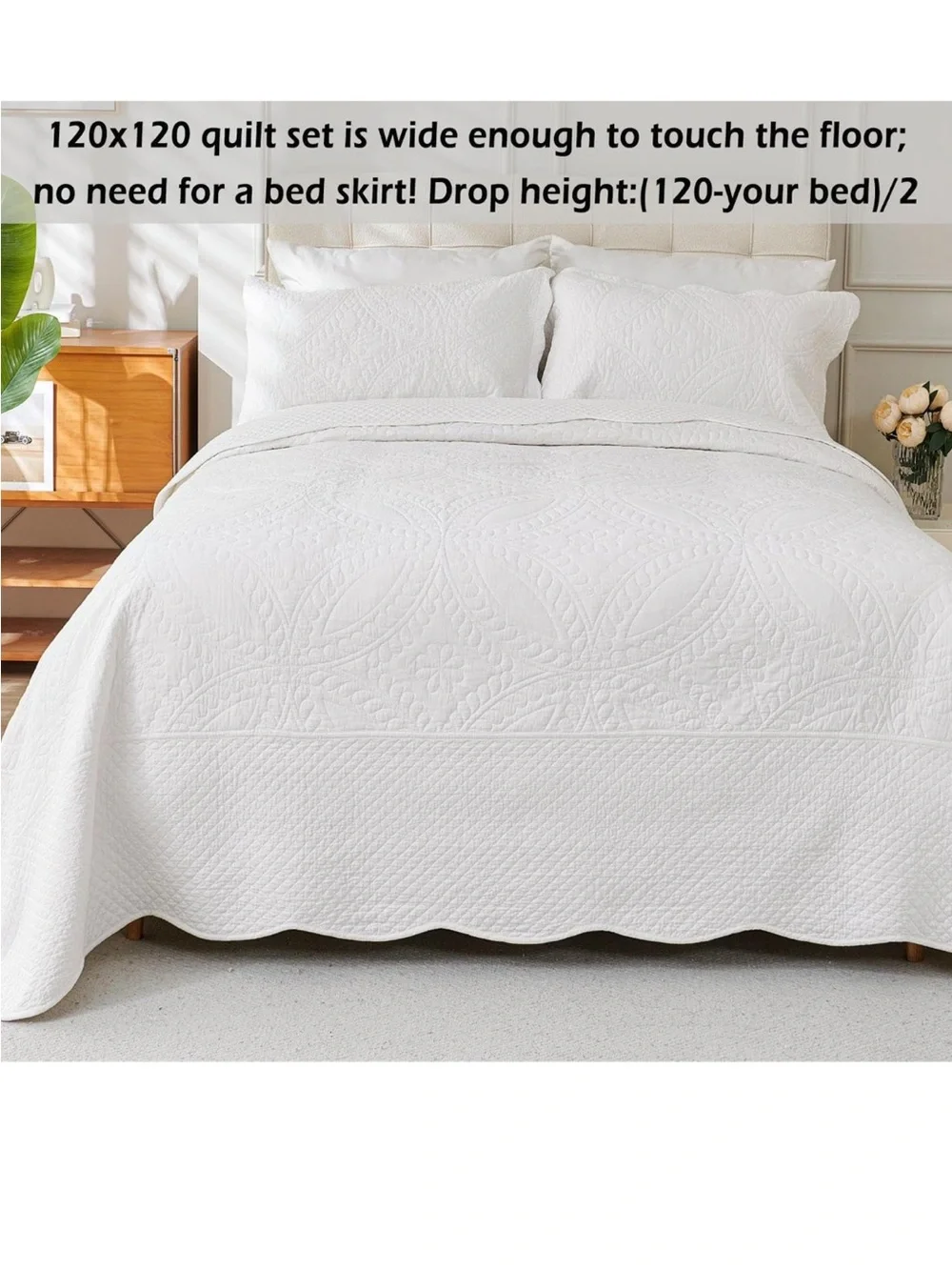 Cmfshape 100% Cotton Quilt Oversized King Size-White Bedspread 120